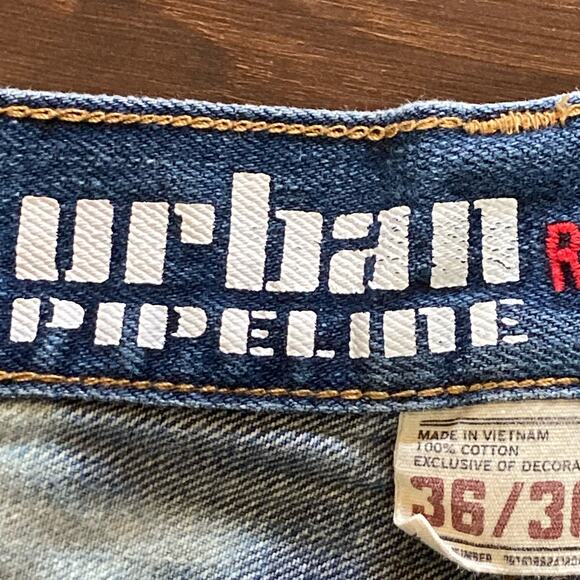 Upcyled Boyfriend Art Jeans 36 x 30 Altered Patchwork Bleach Patched Appliques - Picture 12 of 14